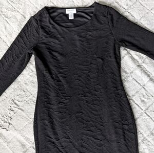 Carmen Marc Valvo Black Bodycon fitted midi dress long sleeve medium